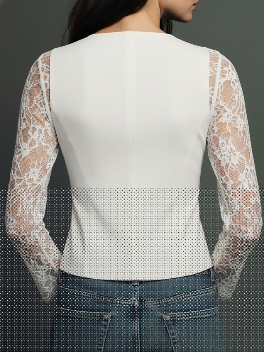 Hoge Zwarte Blazer met Semi-Transparante Mouwen