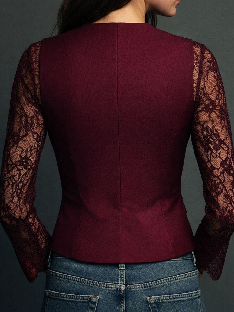 Hoge Zwarte Blazer met Semi-Transparante Mouwen