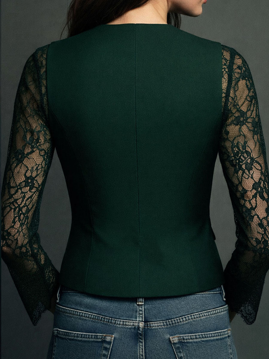 Hoge Zwarte Blazer met Semi-Transparante Mouwen