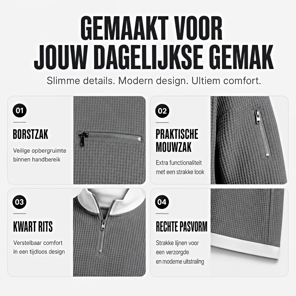 Trui heren Wafelgebreide trui met halve rits